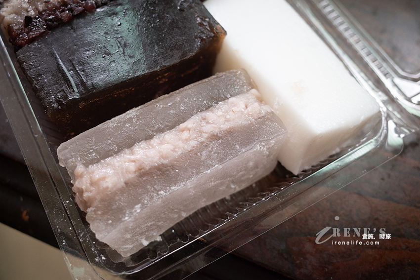 四平商圈排隊美食，紫米芋頭好厚實，夾心涼糕口味多且餡飽滿，杏仁涼糕味超濃